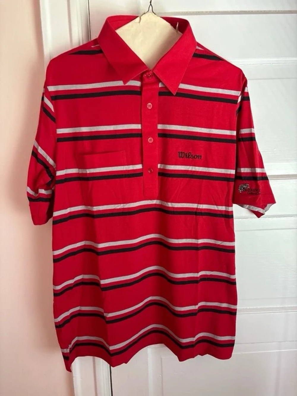 Wilson Red Striped Polo with Black & White Accents